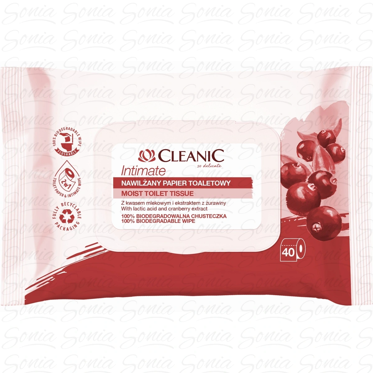 Cleanic Intimate Nawilżany Papier toaletowy  1op.-40szt 5900095029175