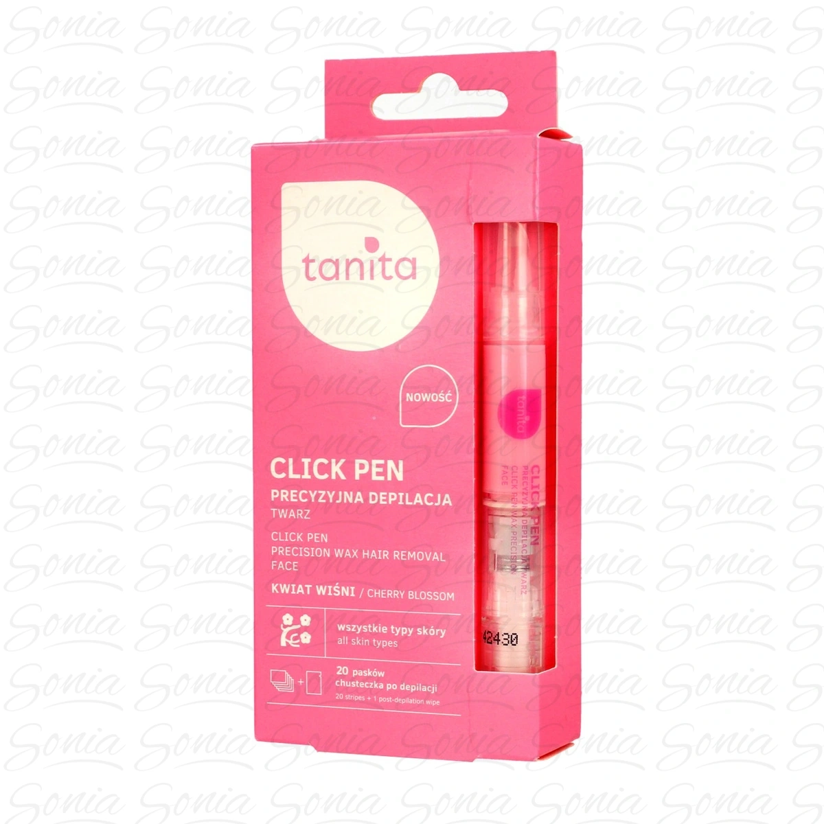 Tanita Click Pen Aplikator z woskiem do precyzyjnej depilacji twarzy Kwiat Wiśni  3.6ml 5900793044661