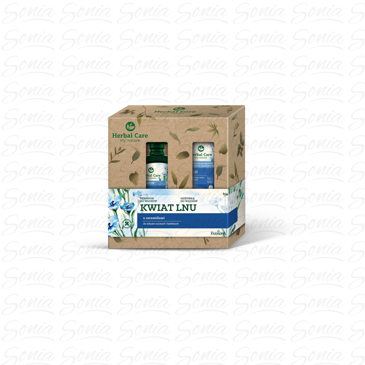 Farmona Zestaw prezentowy Herbal Care Kwiat Lnu (Szampon do włosów 330ml +Odżywka do włosów 200ml) 5900117010860