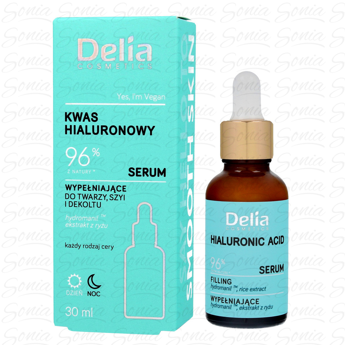 Delia Cosmetics Serum do twarzy, szyi i dekoltu KWAS HIALURONOWY 96% Z NATURY 30 ml 5906750801612