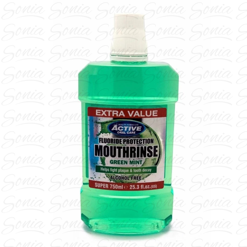 Beauty Formulas Active Oral Care Płyn do płukania jamy ustnej z fluorem Green Mint - bez alkoholu 750ml 5012251012126