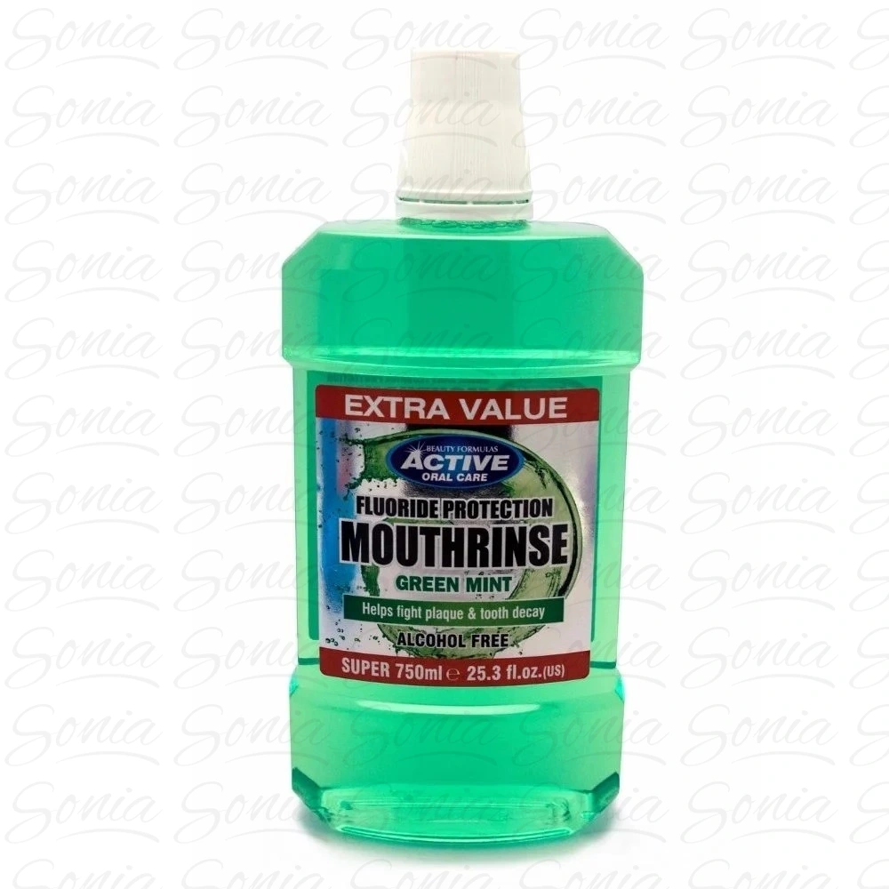 Beauty Formulas Active Oral Care Płyn do płukania jamy ustnej z fluorem Green Mint - bez alkoholu 750ml 5012251012126