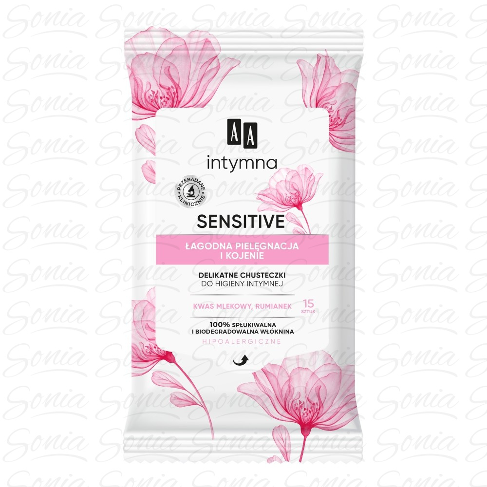AA Intymna Delikatne Chusteczki do higieny intymnej Sensitive 1op.-15szt 5900116087047