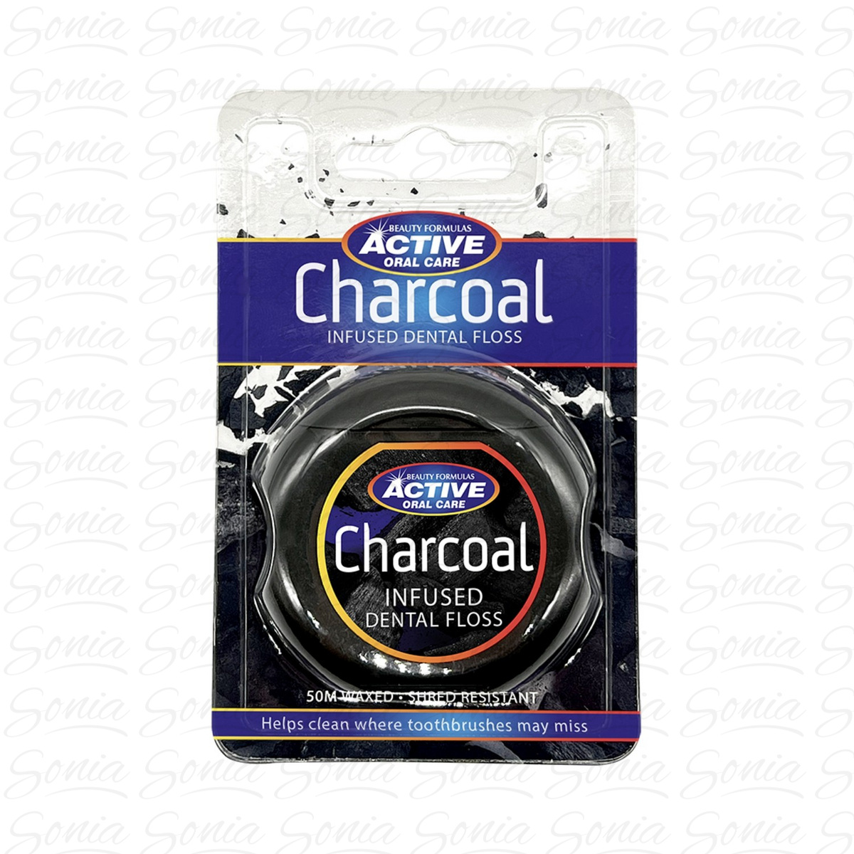 Beauty Formulas Active Oral Care Nić dentystyczna woskowana z aktywnym węglem Charcoal  1op.-50m 5012251013550