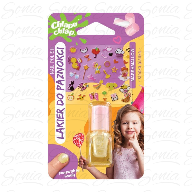 CHLAPU CHLAP Lakier do paznokci zmywalny wodą + ozdoby - Słodka Pianka - żółty 2ml 5901571010038