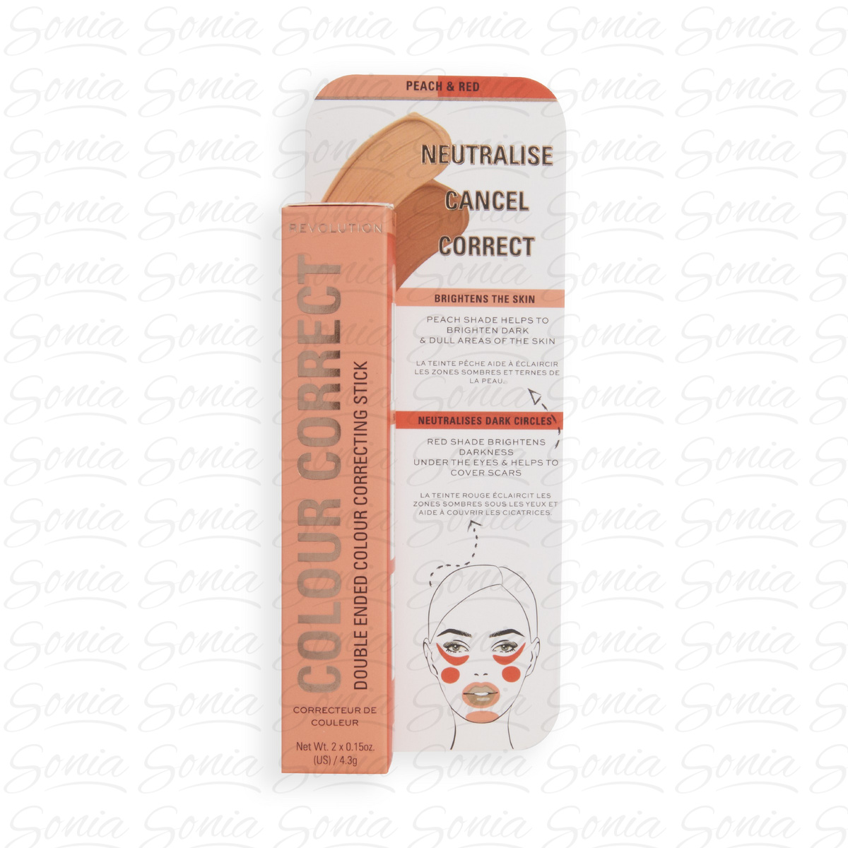 Makeup Revolution Colour Correct Stick Dwustronny Sztyft korygujący - czerwony/brzoskwiniowy  1szt 5057566430821