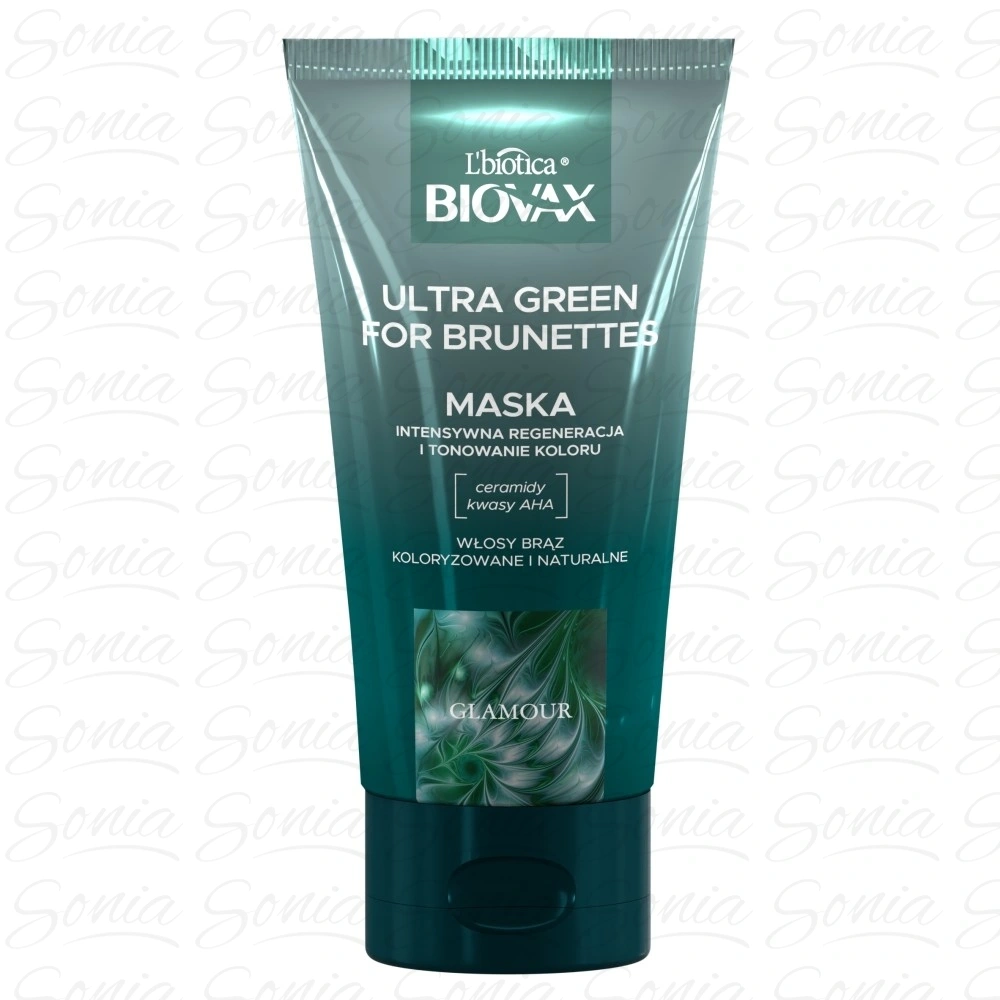 L'BIOTICA Biovax Glamour Maska Ultra Green For Brunettes - do włosów brązowych(naturalnych i farbowanych) 150ml 5900116090443