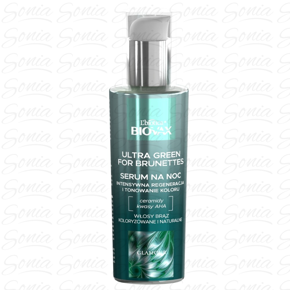 L'BIOTICA Biovax Glamour Serum na noc Ultra Green For Brunettes - do włosów brązowych(naturalnych i farbowanych) 100ml 5900116090450