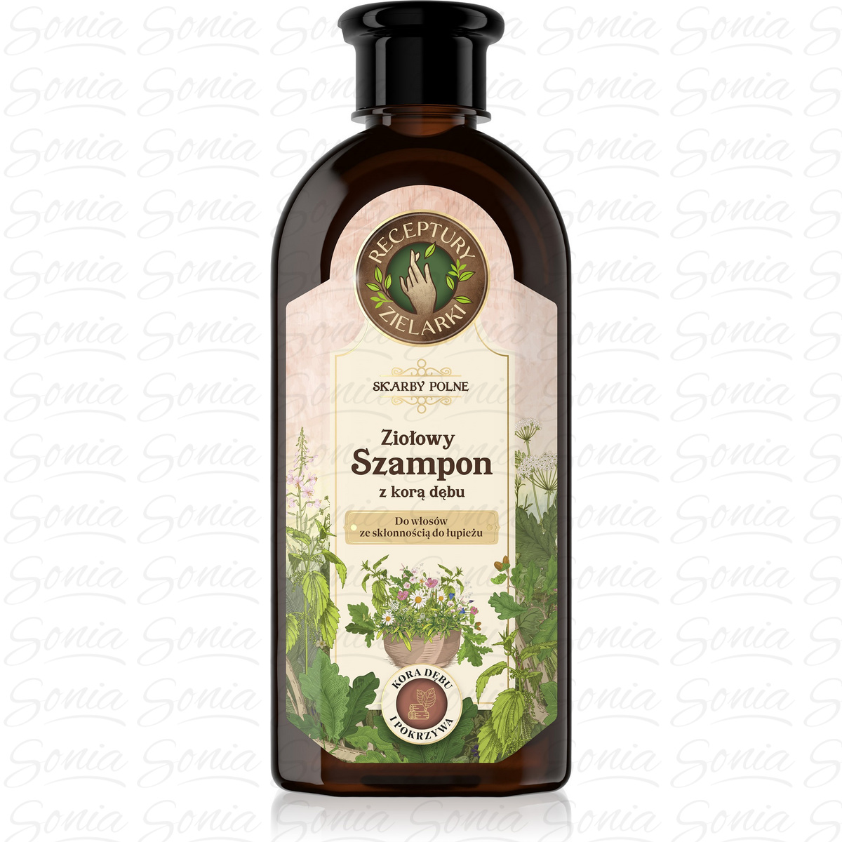 RECEPTURY ZIELARKI Skarby Polne Ziołowy Szampon z Korą Dębu do włosów ze skłonnością do łupieżu 350ml 5903794194502