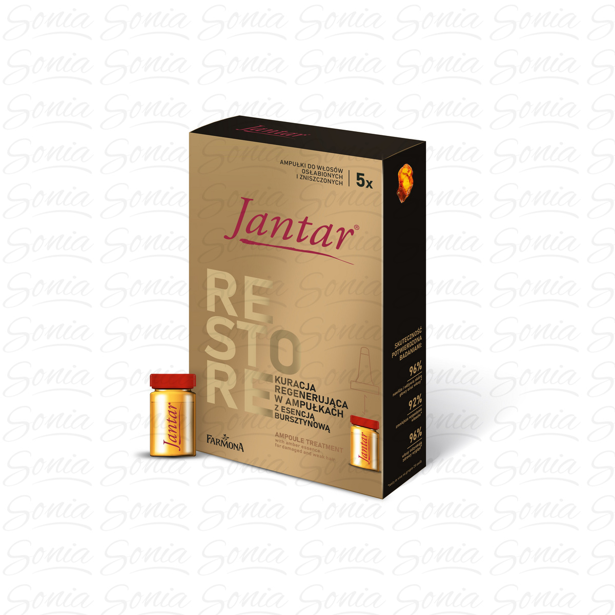 JANTAR Restore Kuracja w ampułkach z esencją bursztynową do włosów bardzo zniszczonych i osłabionych 5x 5 ml