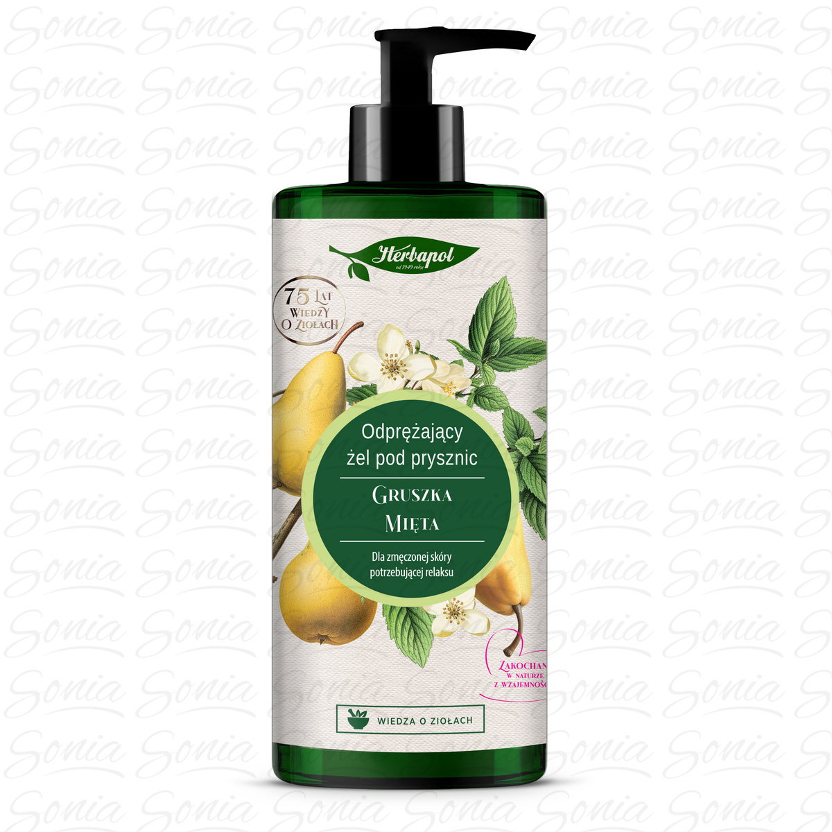 HERBAPOL Odprężający Żel pod prysznic - Gruszka & Mięta 740ml