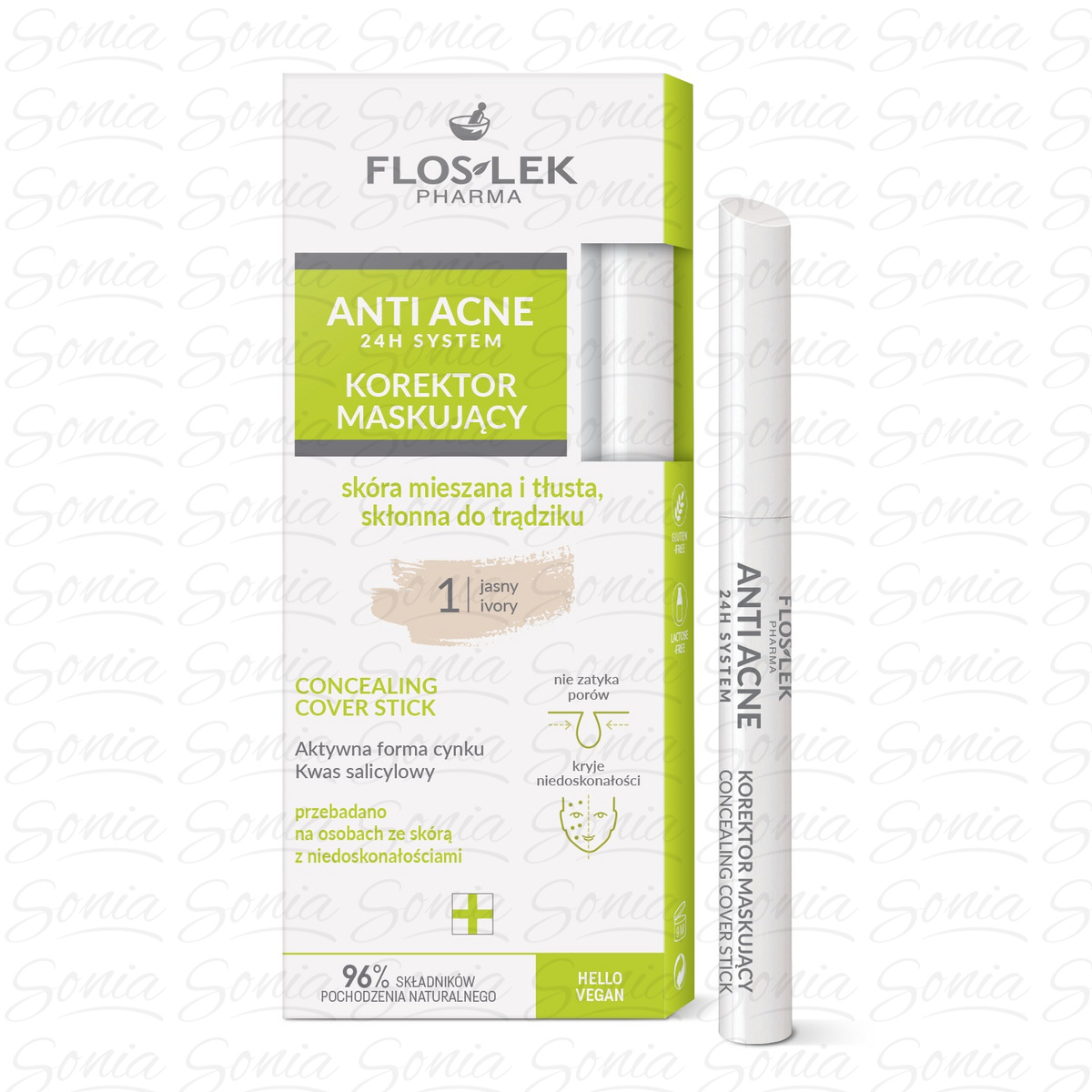 FLOSLEK Anti Acne Korektor maskujący do skóry mieszanej i tłustej skłonnej do trądziku - jasny 1
