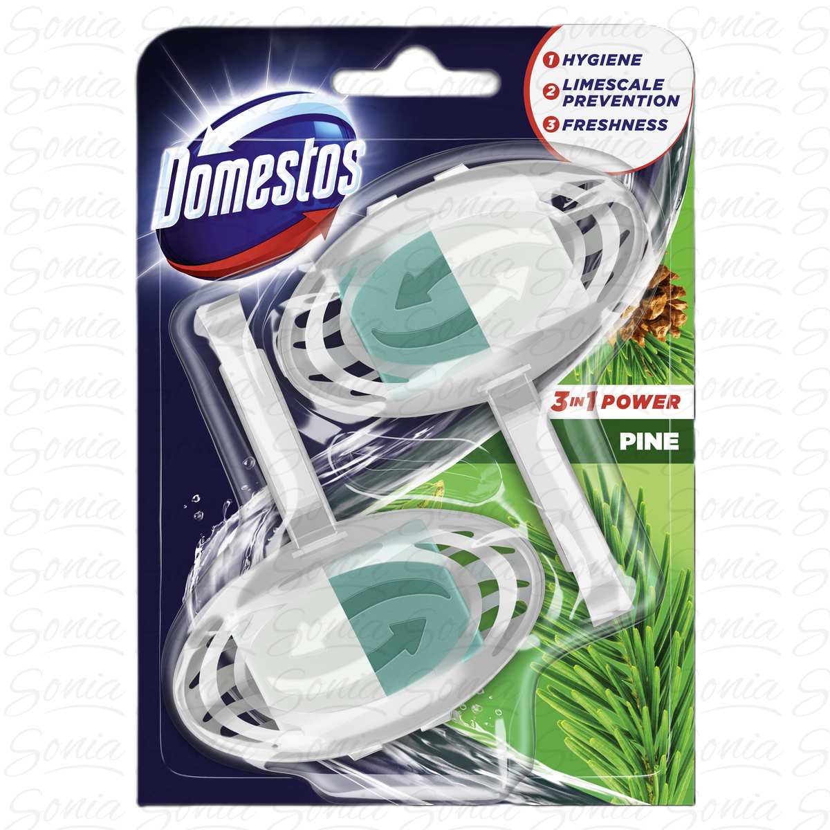 DOMESTOS Power Pine Duo Kostka zapachowa do WC z koszykiem 3w1 1 op. - 2 x 35 g