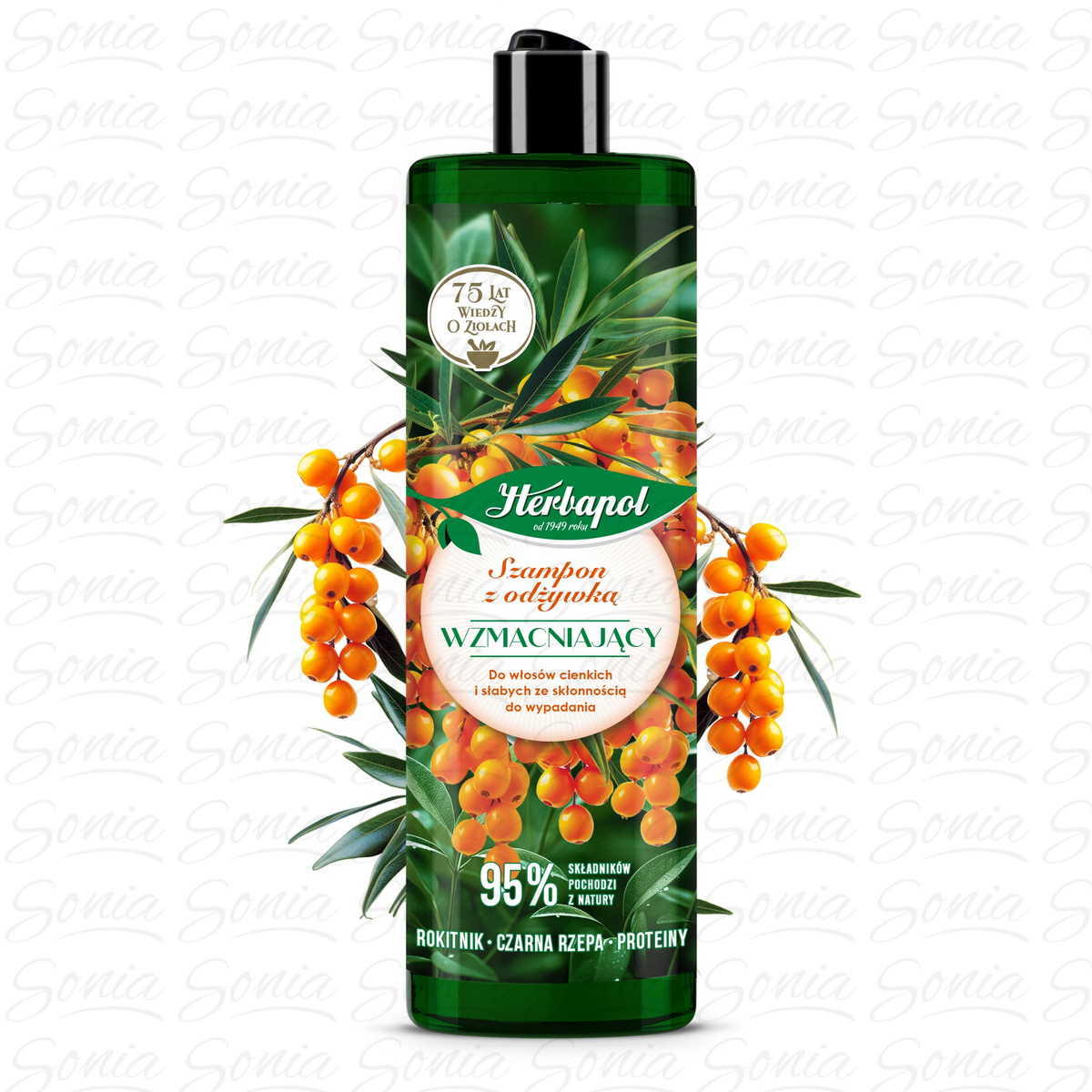 HERBAPOL Szampon z odżywką wzmacniający Rokitnik, Czarna rzepa, Proteiny 400 ml