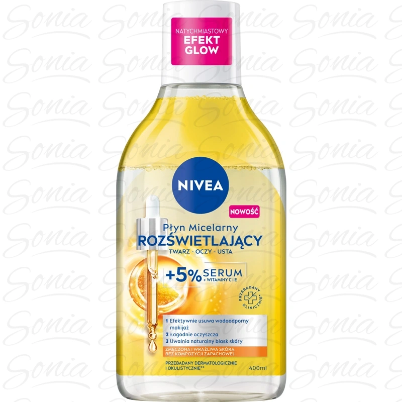 NIVEA Płyn micelarny rozświetlający twarz-oczy-usta + 5% serum 400 ml