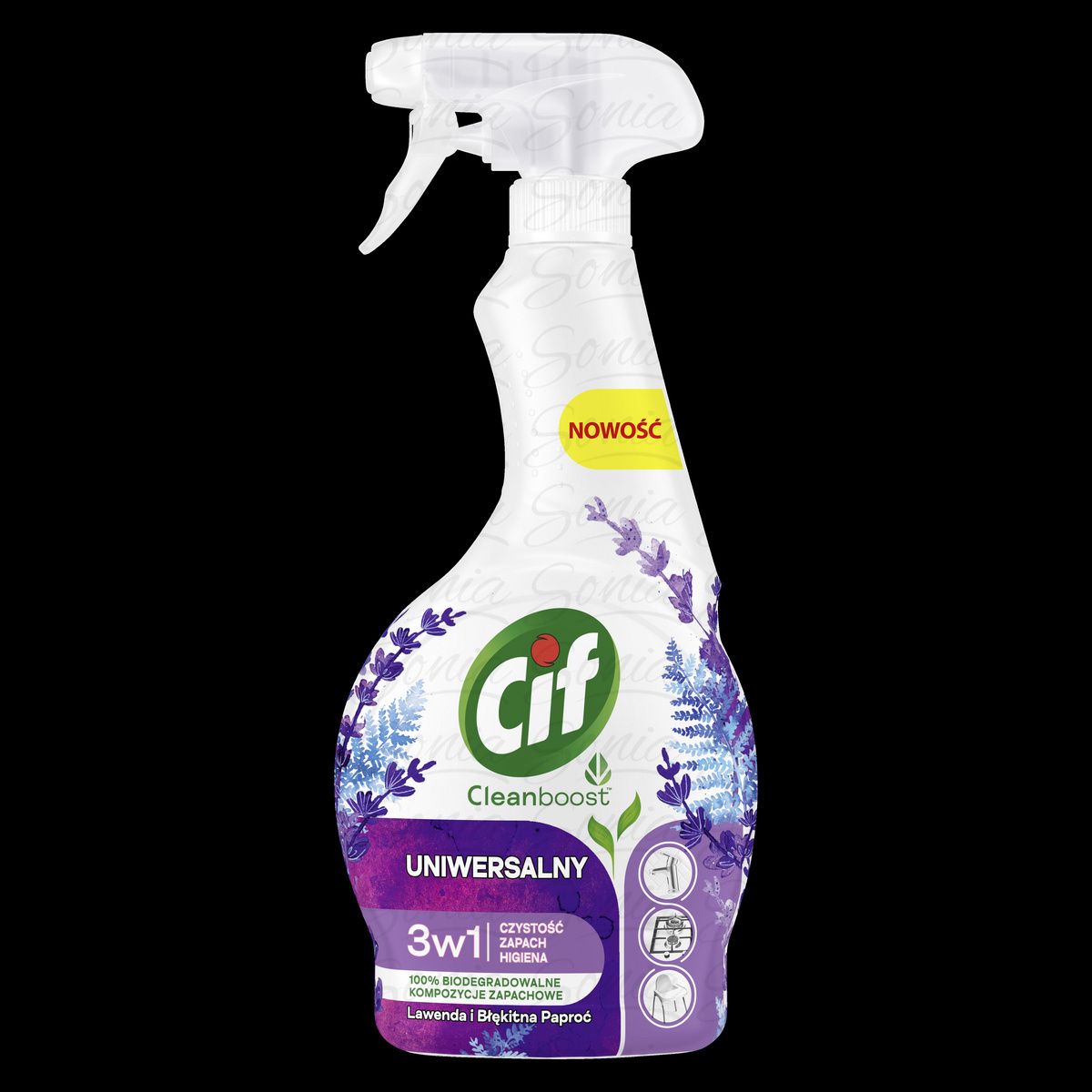 CIF Cleanboost 3W1 Uniwersalny spray do czyszczenia Lawenda i Błękitna Paproć 500 ml