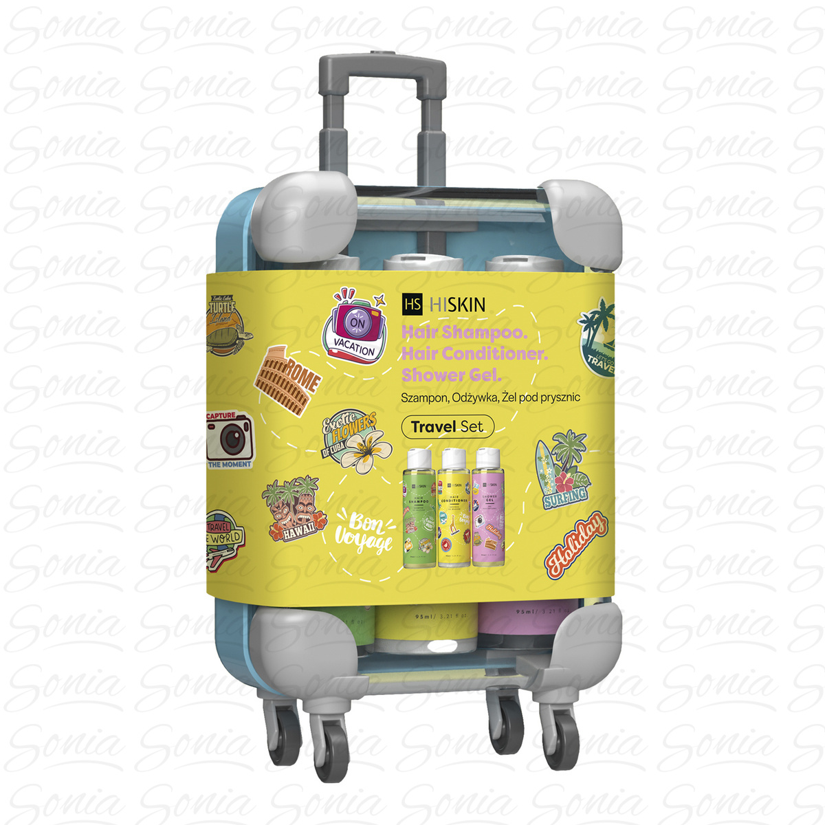 HISKIN Travel Set Zestaw podróżny - walizka (szampon+odżywka+żel pod prysznic 95mlx3)