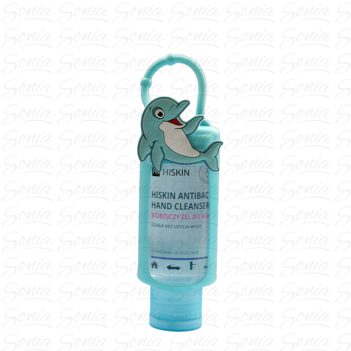 HISKIN Antibac Hand Cleanser+ Biobójczy Żel do rąk o zapachu owoców leśnych - delfin (butelka 75ml+etui)