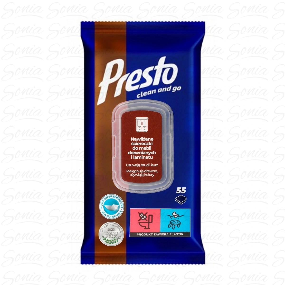 PRESTO Clean and Go Ściereczki nawilżane do mebli drewnianych i laminatu 1 op. - 55 szt.