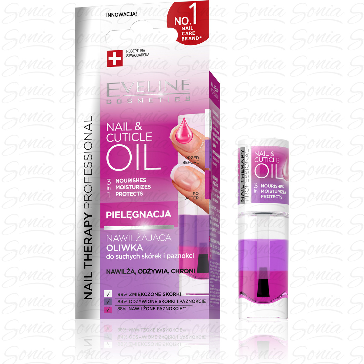 EVELINE Nail Therapy Professional Nawilżająca Oliwka 3w1 do suchych skórek i paznokci 8 ml