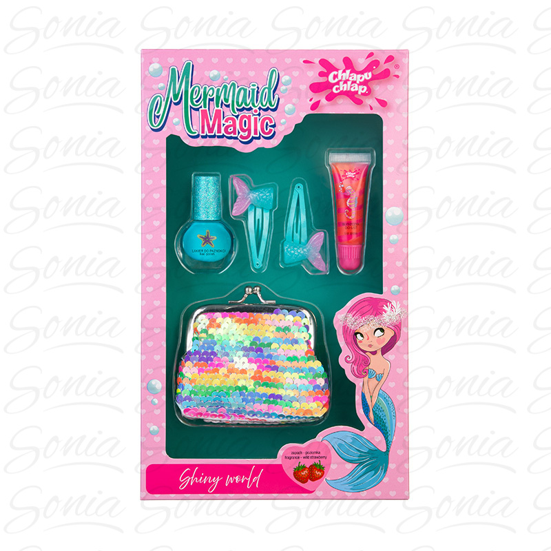 CHLAPU CHLAP Mermaid Magic II Wild Strawberry Zestaw dziecięcy z portmonetką, lakierem do paznokci,błyszczykiem i spinkami do włosów