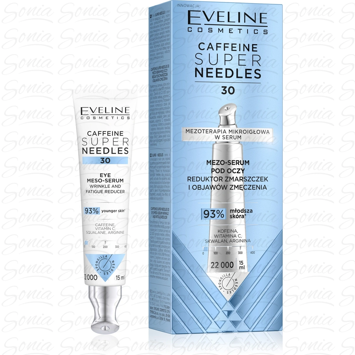 EVELINE Caffeine Super Needles 30 Mezo-serum pod oczy - reduktor zmarszczek i objawów zmęczenia 15 ml