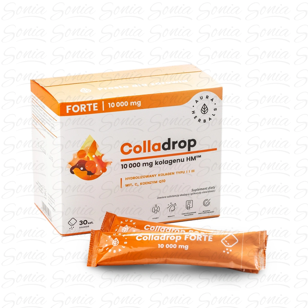 AURA HERBALS Colladrop Forte Kolagen morski 10000 mg - 30 saszetek