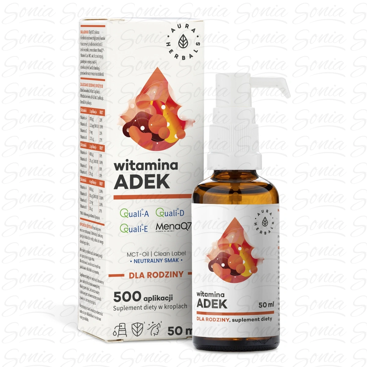 AURA HERBALS Witamina ADEK dla rodziny MCT - krople 50 ml