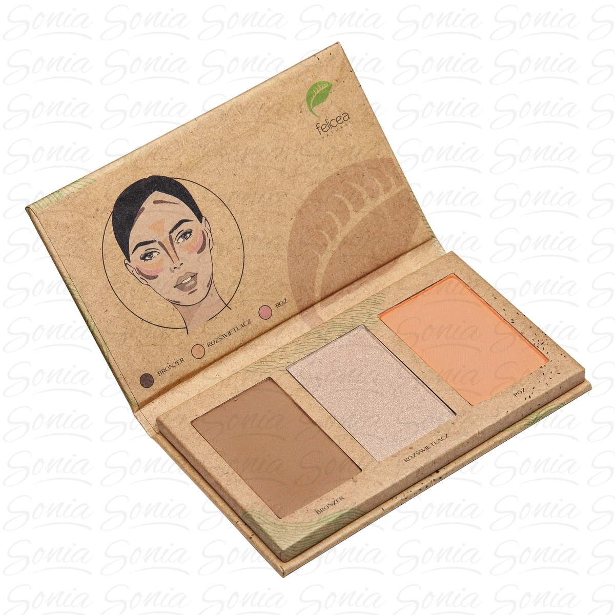 FELICEA Trio Paleta trzech naturalnych cieni do konturowania twarzy 302 Medium 9,4 g