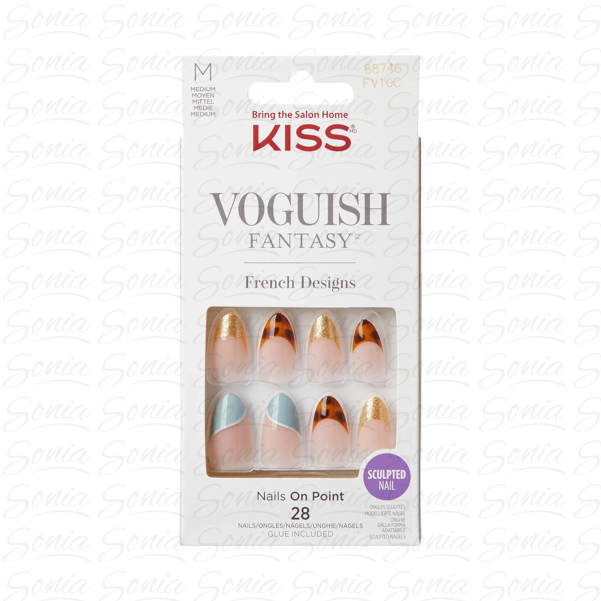 KISS Sztuczne paznokcie na klej Voguish Fantasy French, 'Charmante', Medium, Almond Shape
