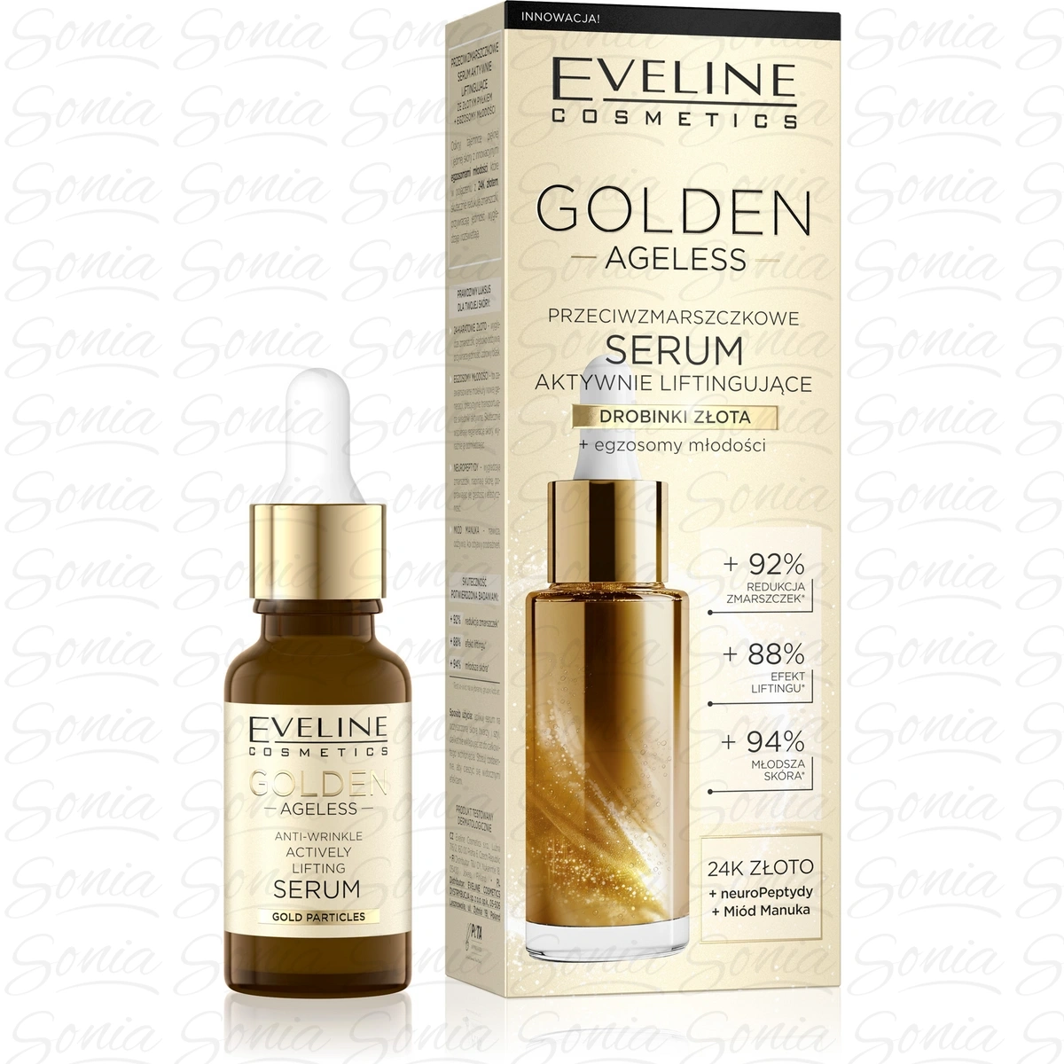 EVELINE Golden Ageless Przeciwzmarszczkowe Serum aktywnie liftingujące z drobinkami złota 18 ml