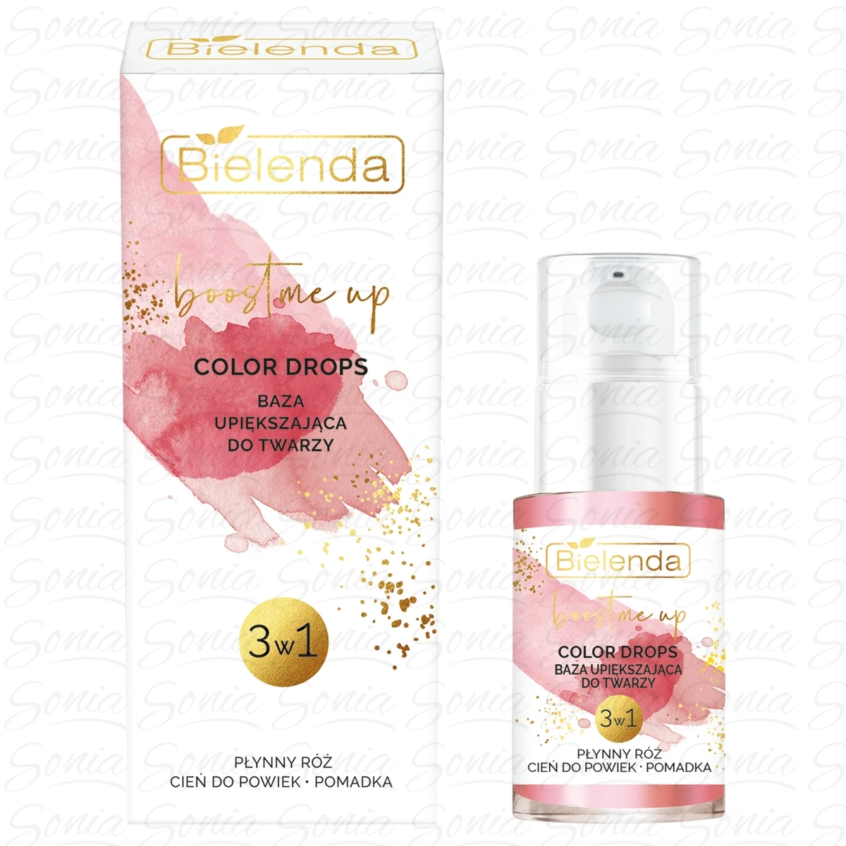 BIELENDA  Boost Me Up Color Drops Baza upiększająca do twarzy 3w1 róż-cień-pomadka  15 ml