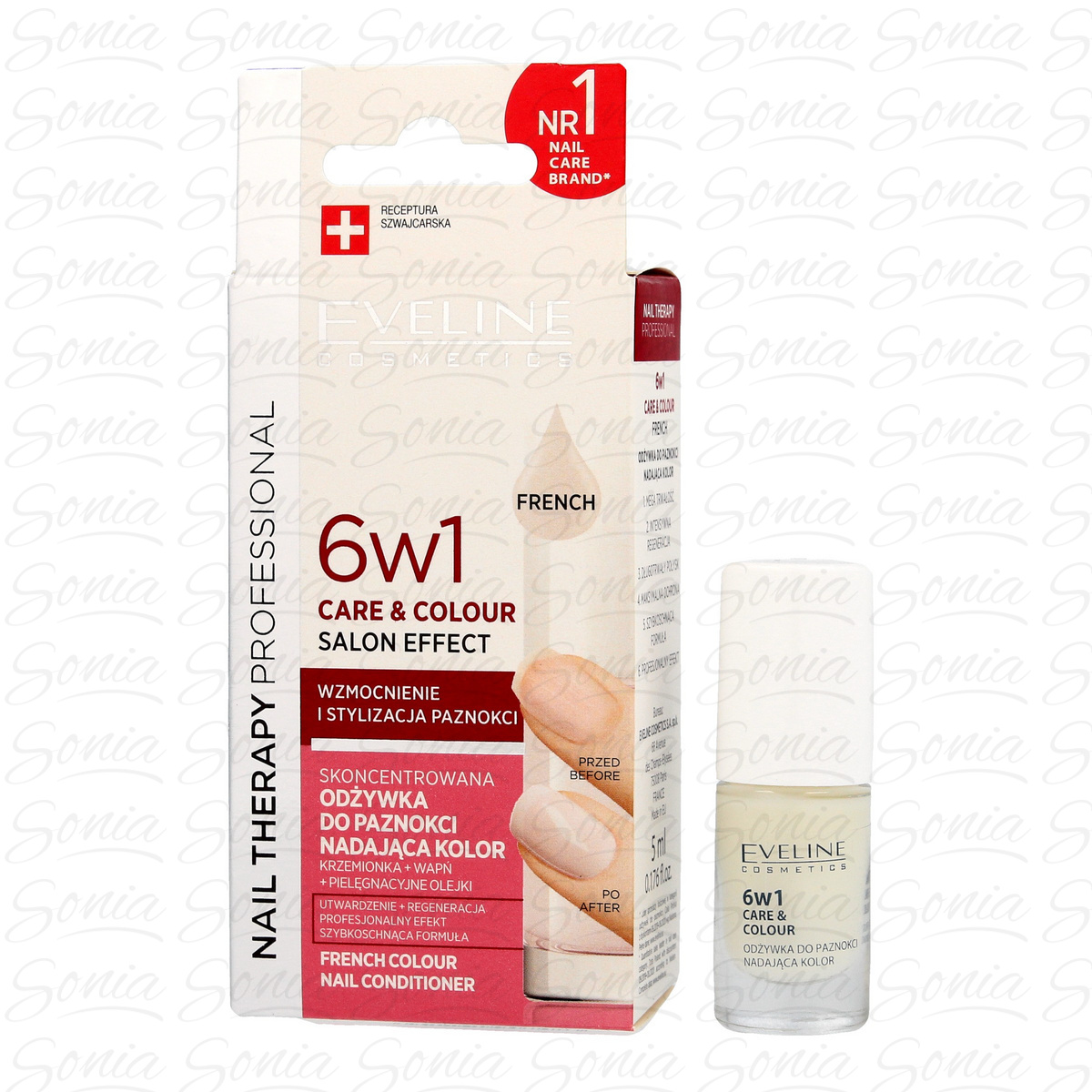 Eveline Nail Therapy Lakier odżywka 6w1 Care & Colour French  5ml 5901761907483