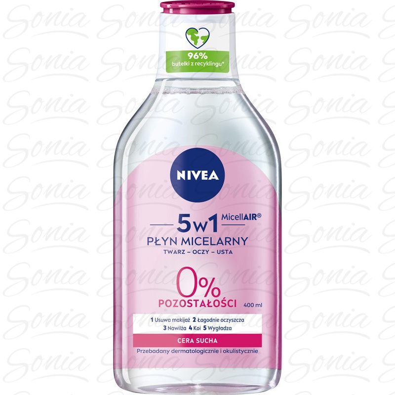 Nivea Płyn micelarny do demakijażu do cery suchej  5w1 400ml 5900017053639