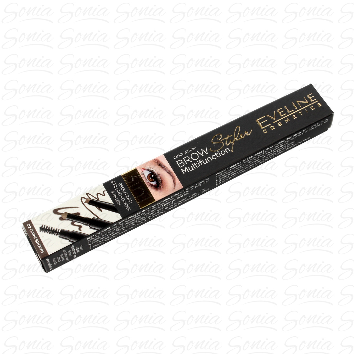 Eveline Brow Multifunction Styler Kredka do brwi 3w1 nr 02 Dark Brown  1szt 5901761966732