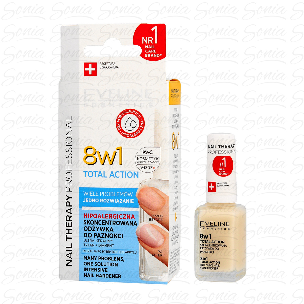 Eveline Nail Therapy Lakier odżywka do paznokci 8w1 Total Action 12ml 5901761971903